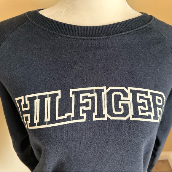 The Tommy Crew Neck Crop Pullover Vintage Orig Signature Cuff Tommy Hilfiger - Picture 12 of 14